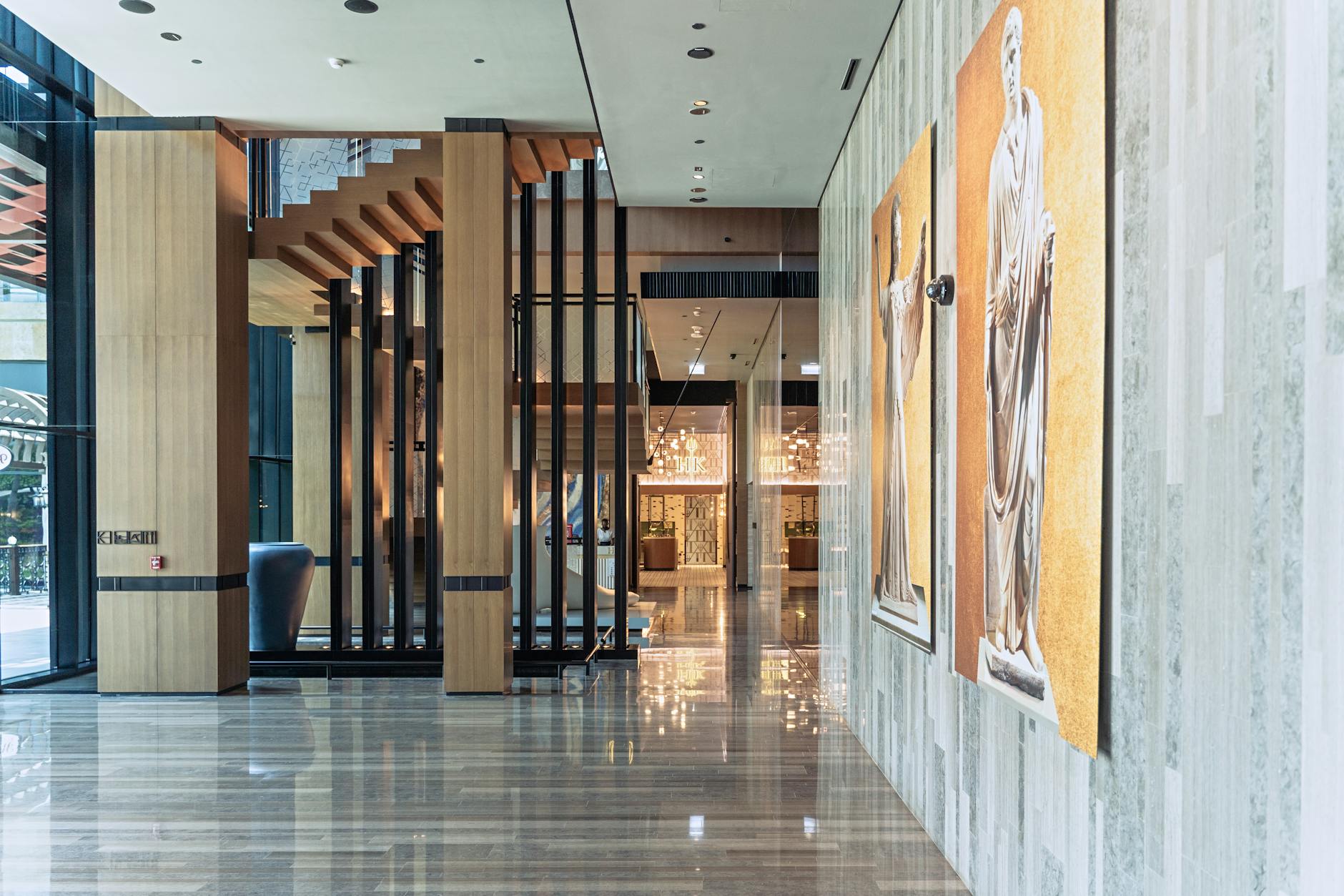 Marble corridor of a modern corporate interior