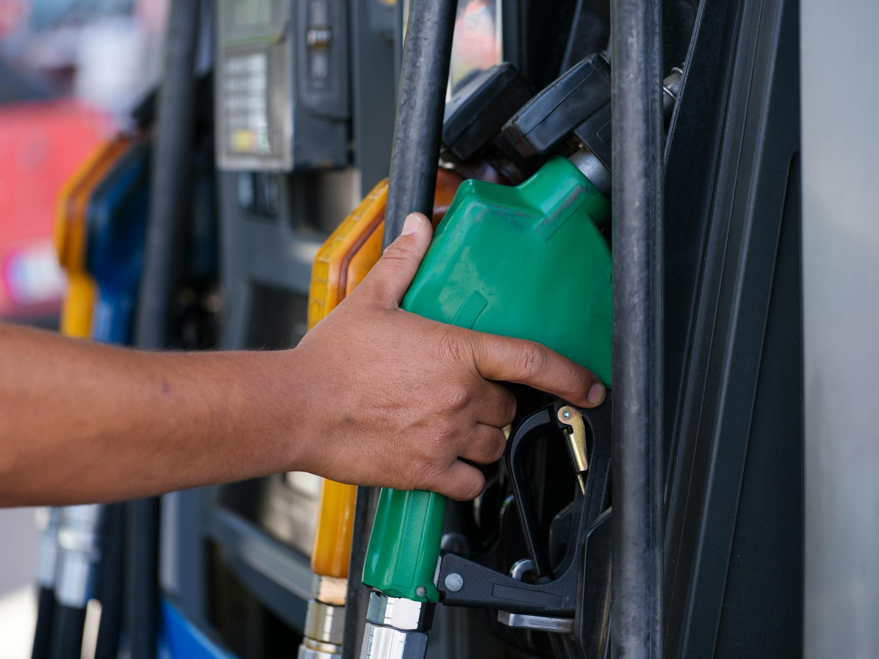 Fuel nozzle at a modern petrol station
