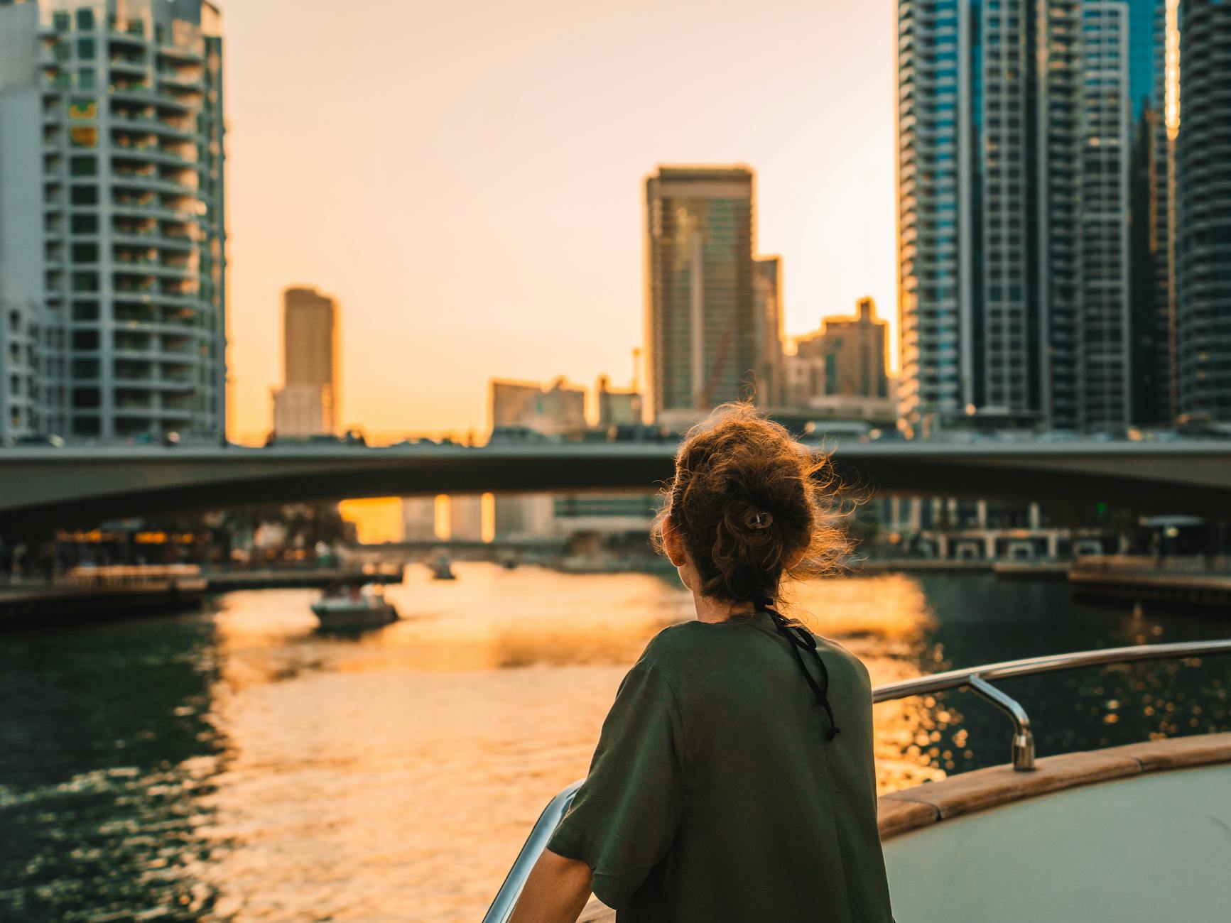 Luxury Dubai Marina penthouse interior at sunset