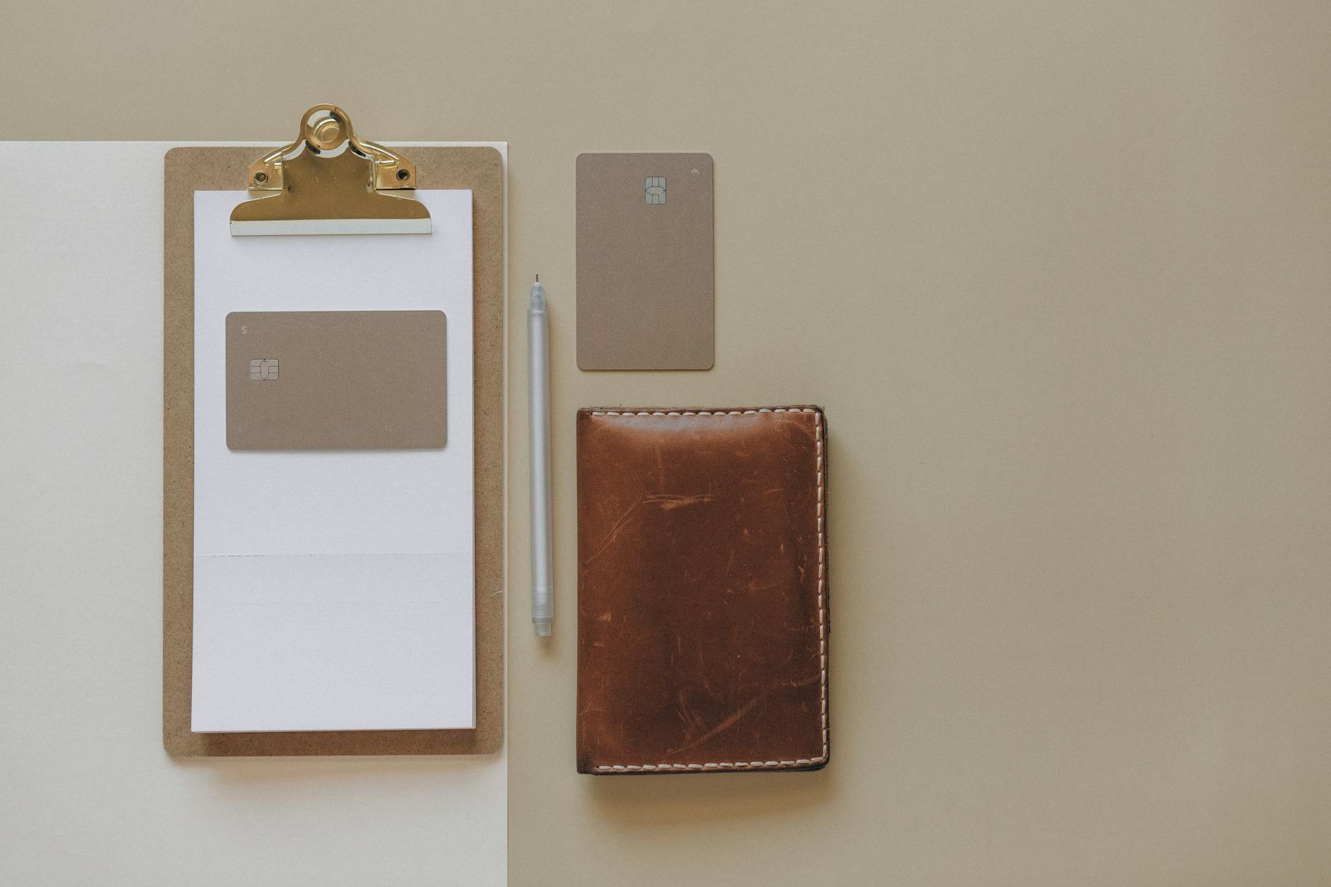 Backup credit card in a minimal wallet flat lay