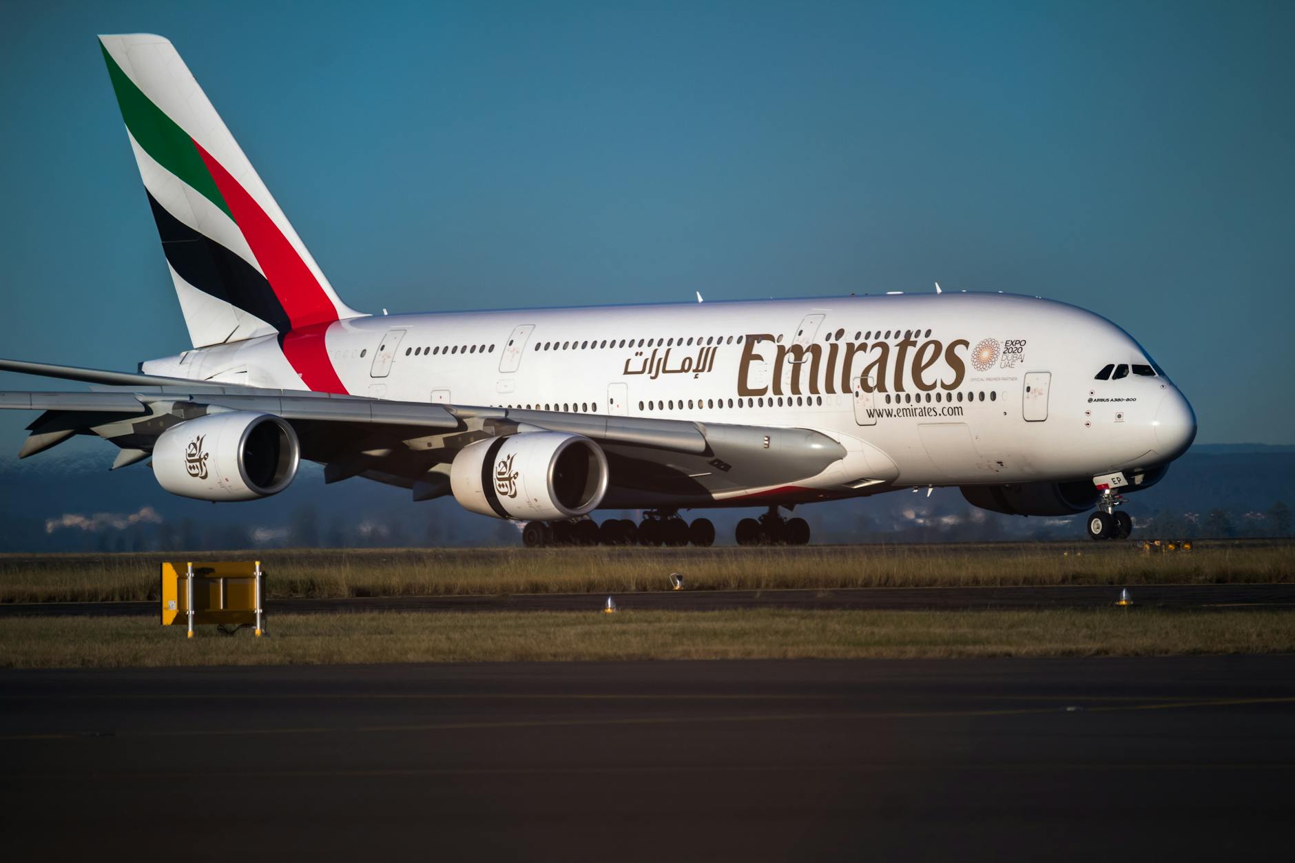 Double-deck A380 aircraft at a Dubai International gate