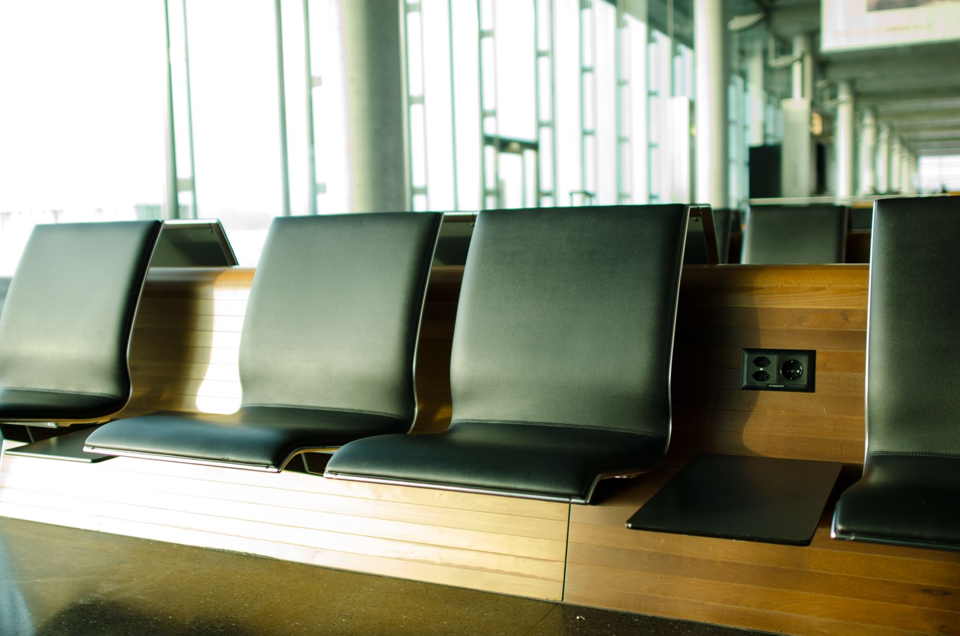 Empty seating in a modern airport lounge