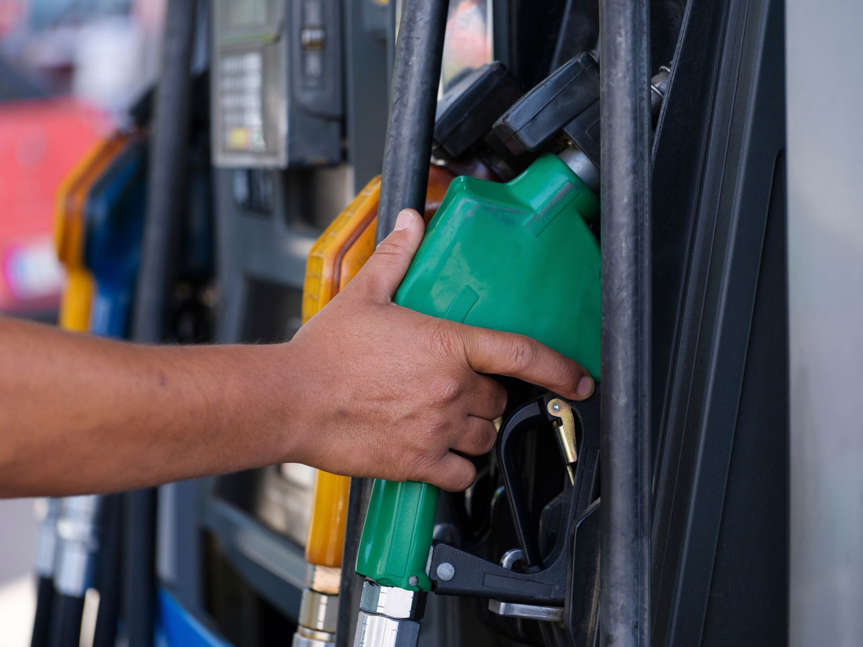 A fuel pump nozzle in close-up