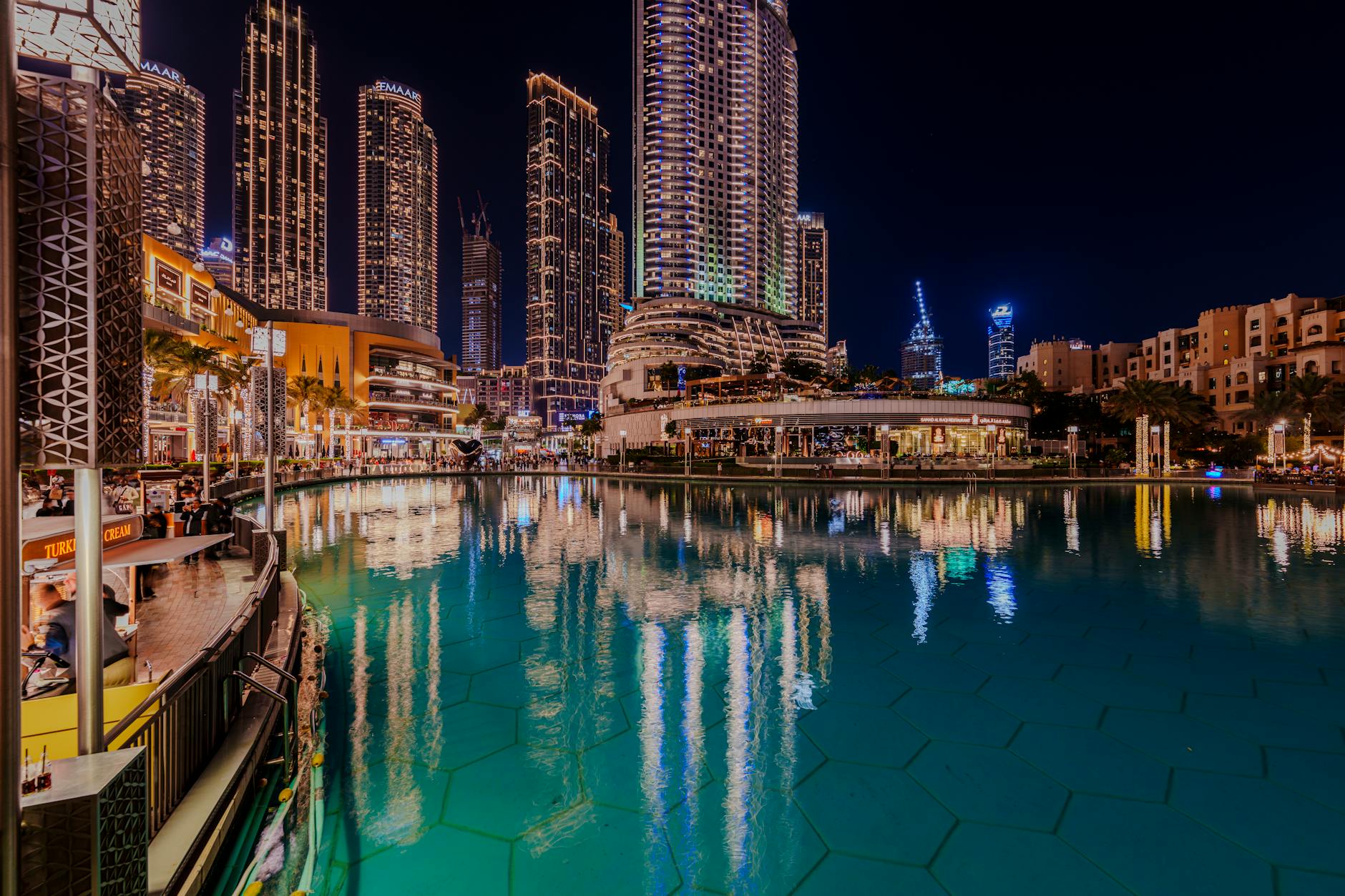 Dubai shopping mall illuminated at night